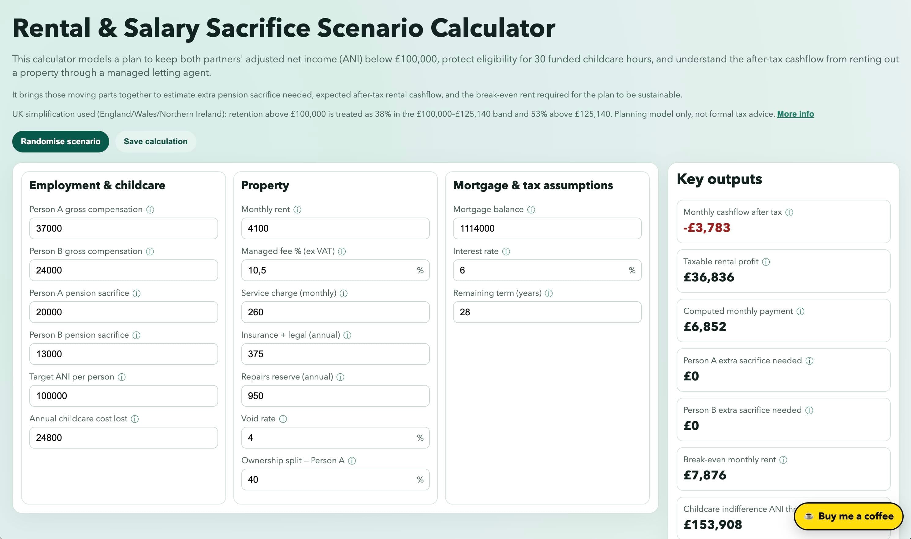 UK Multi-Scenario Financial Planner interface