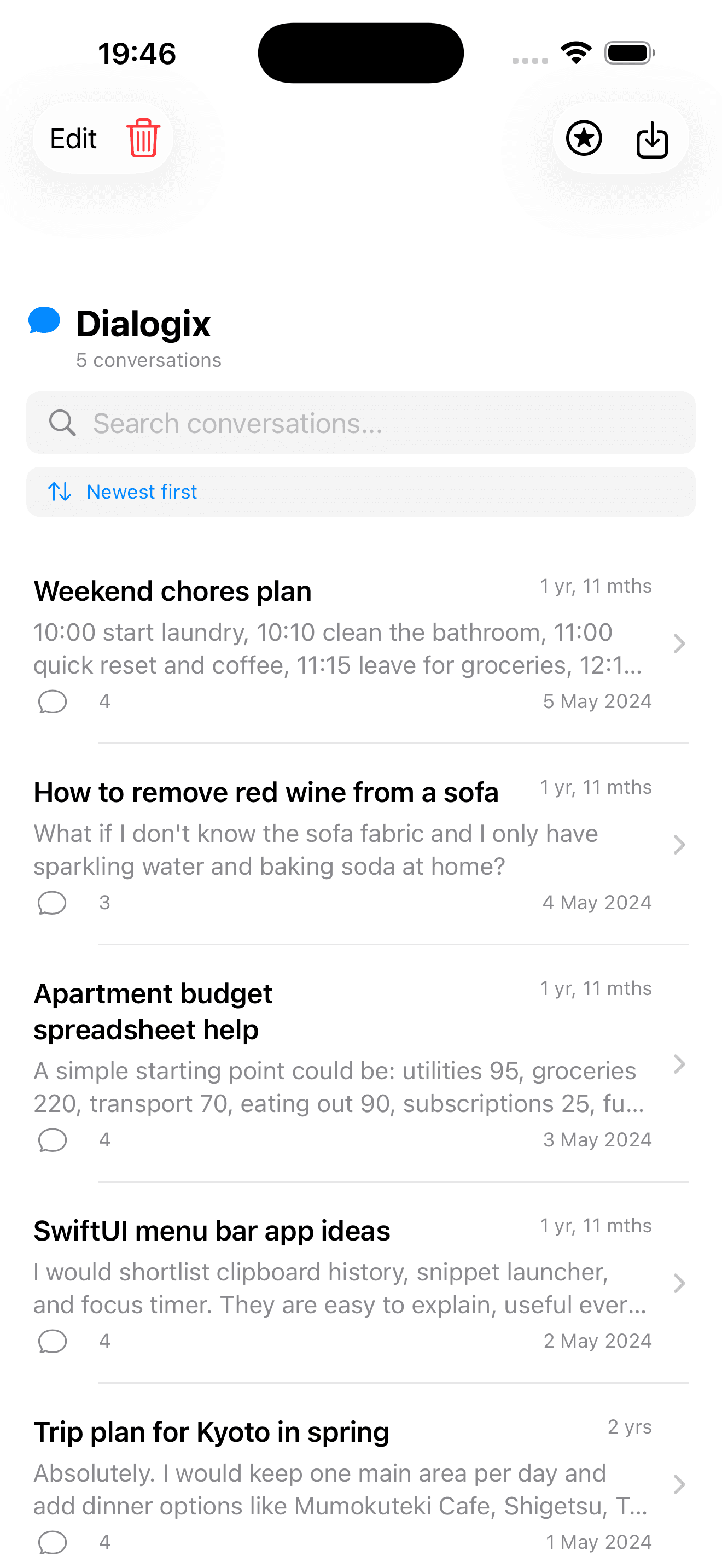 Dialogix conversation list on iPhone