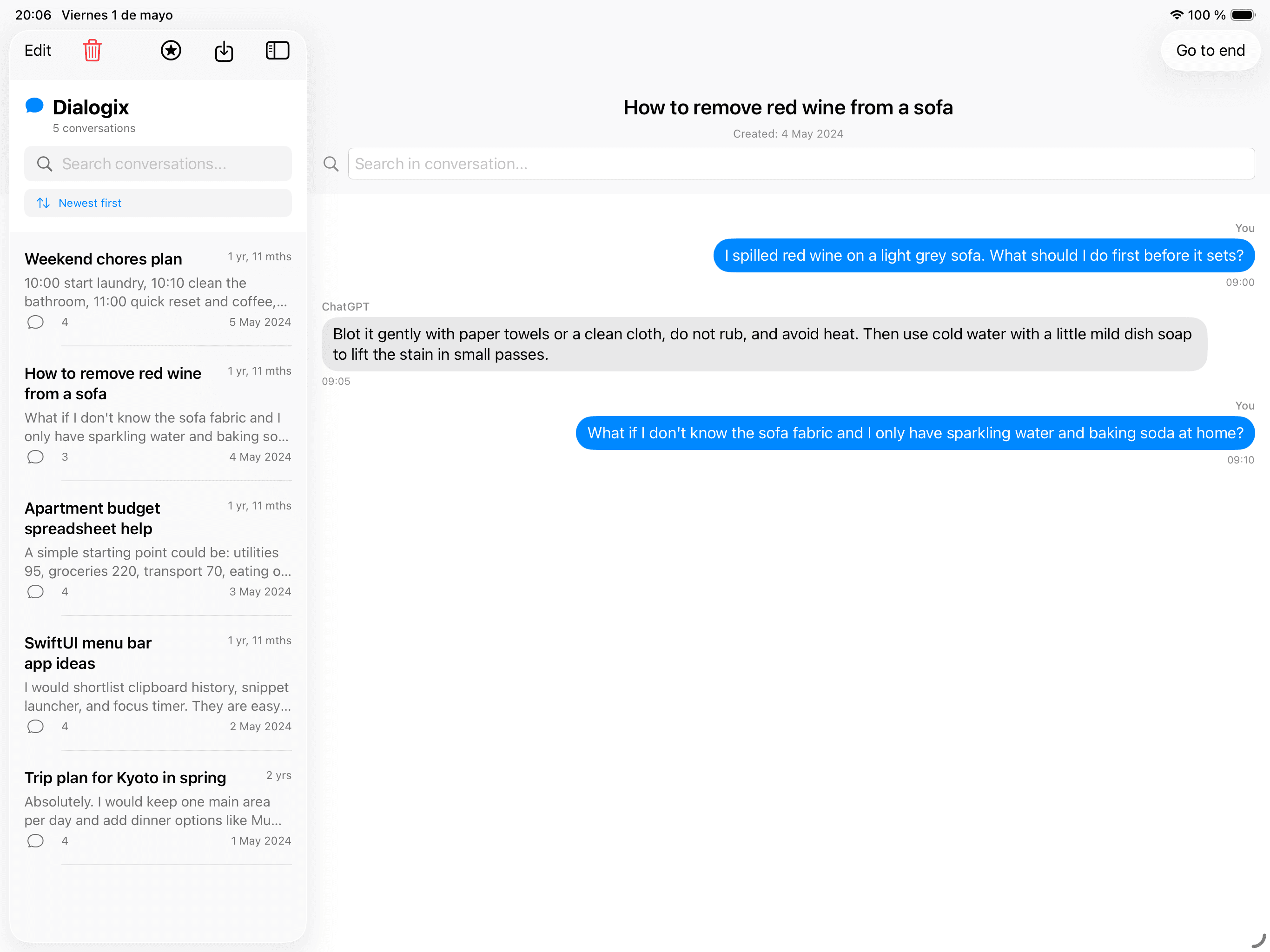 Dialogix conversation library and reader interface on iPad